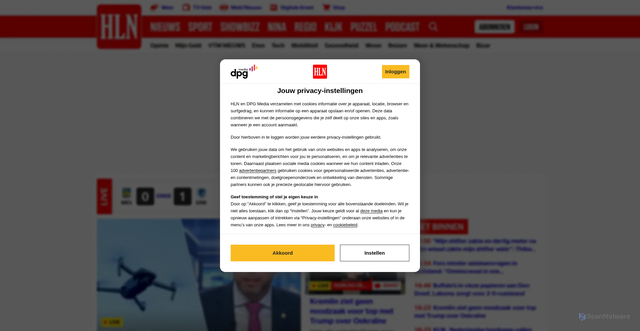 Security scan screenshot of https://www.hln.be/video/productie/erling-haaland-viert-halloween-als-the-joker-1915120