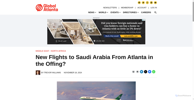 Security scan screenshot of https://www.globalatlanta.com/new-flights-to-saudi-arabia-from-atlanta-in-the-offing/