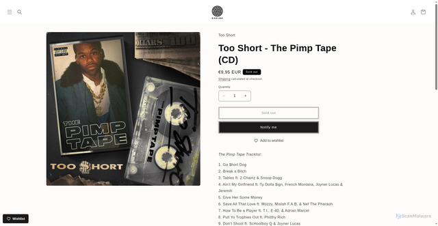 Security scan screenshot of https://store.empi.re/products/too-short-the-pimp-tape-cd