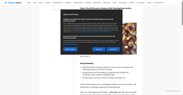 Security scan screenshot of https://www.citizen-times.com/story/weather/2025/10/16/old-farmers-almanac-thanksgiving-2025-travel-weather-forecast-north-carolina/86726493007/