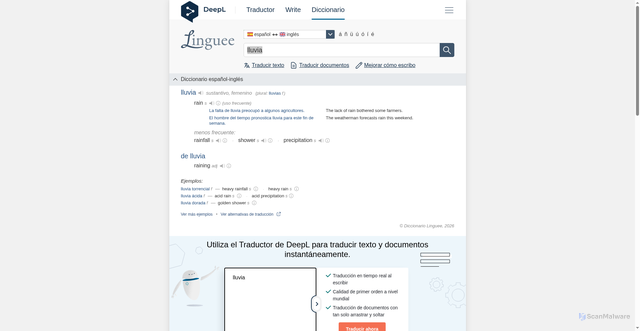 Security scan screenshot of https://www.linguee.es/espanol-ingles/traduccion/lluvia.html