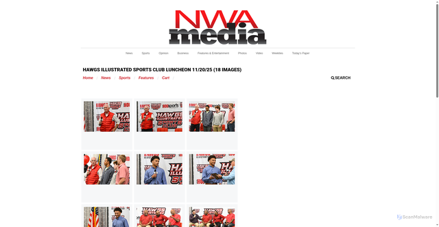 Security scan screenshot of https://nwamedia.photoshelter.com/gallery/Hawgs-Illustrated-Sports-Club-luncheon-11-20-25/G0000TxeBhXgDj1U/C0000VsFWa3dt1Zg