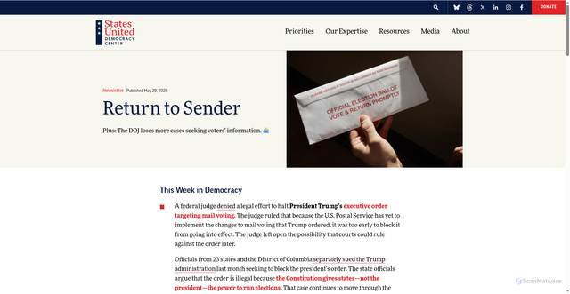 Security scan screenshot of https://statesunited.org/return-to-sender/