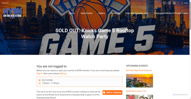 Security scan screenshot of https://newyorksocialnetwork.com/events/knicks-game-5-rooftop-watch-party/