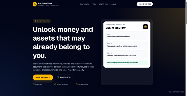 Security scan screenshot of https://theclaimvault.com/