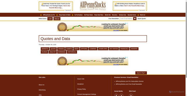 Security scan screenshot of https://www.allpennystocks.com/stockquote/vz