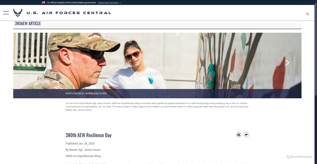 Security scan screenshot of https://www.afcent.af.mil/Units/380th-Air-Expeditionary-Wing/News/Display/Article/4391343/380th-aew-resilience-day/