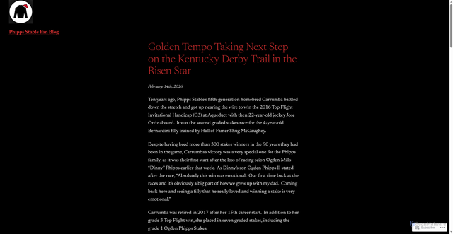 Security scan screenshot of https://phippsstablefan.com/2026/02/14/golden-tempo-taking-next-step-on-the-kentucky-derby-trail-in-the-risen-star/