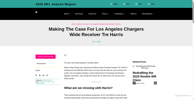 Security scan screenshot of https://dynastyrewind.com/making-the-case-for-los-angeles-chargers-wide-receiver-tre-harris/