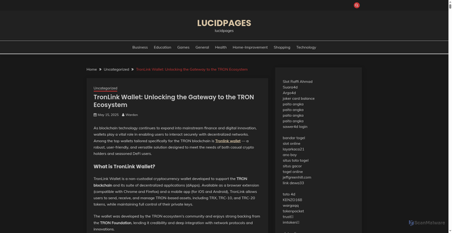 Security scan screenshot of https://lucidpages.com/tronlink-wallet-unlocking-the-gateway-to-the-tron-ecosystem/