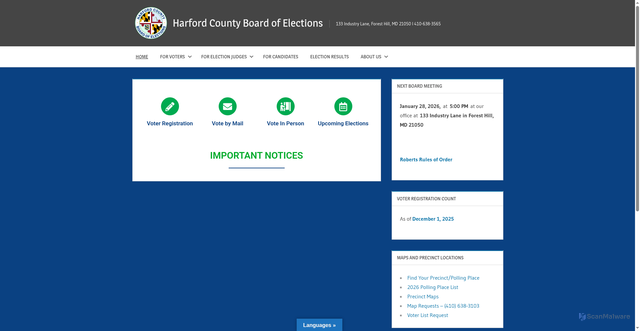 Security scan screenshot of https://harfordvotes.gov/