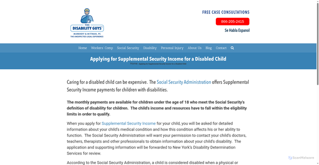 Security scan screenshot of https://thedisabilityguys.com/applying-for-supplemental-security-income-for-a-disabled-child/
