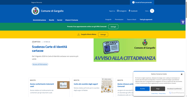 Security scan screenshot of https://comune.gargallo.no.it/