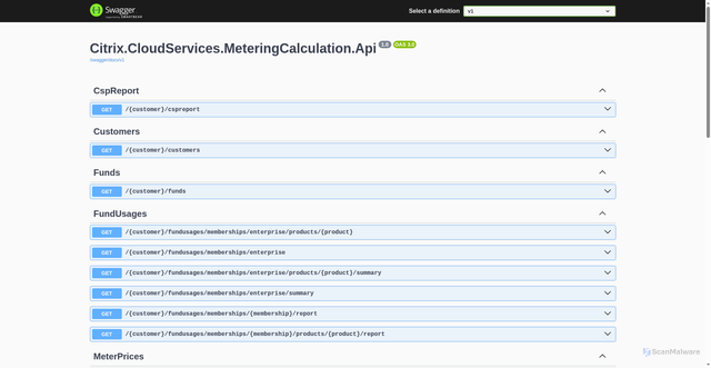 Security scan screenshot of https://meteringcalculation-eastus-release-a.citrixworkspacesapi.net