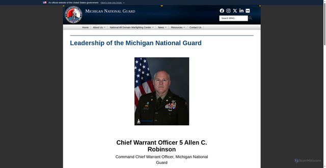 Security scan screenshot of https://minationalguard.dodlive.mil/About-Us/Leadership/Article/2554003/chief-warrant-officer-5-allen-c-robinson/
