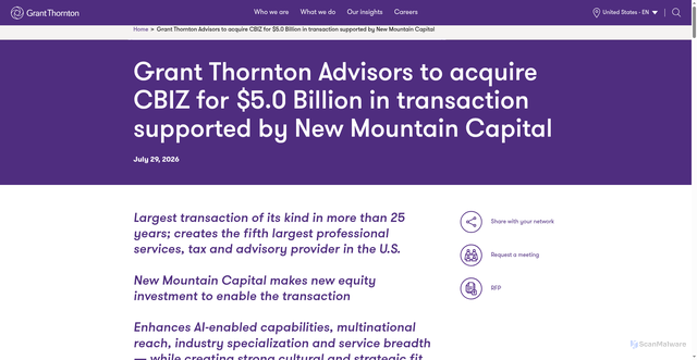 Security scan screenshot of https://www.grantthornton.com/insights/press-releases/2026/july/grant-thornton-acquires-cbiz
