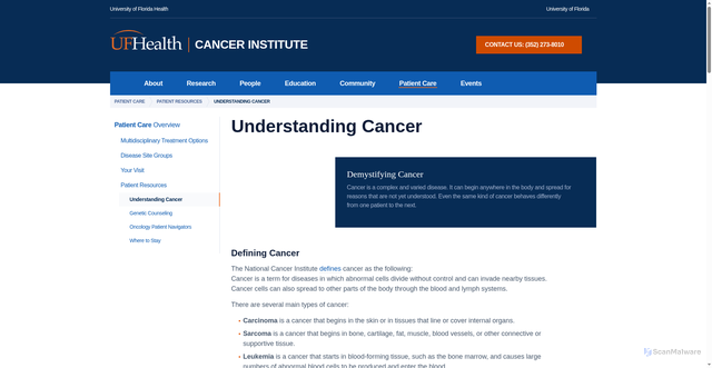 Security scan screenshot of https://cancer.ufl.edu/patient-care/support-and-resources/understanding-cancer/