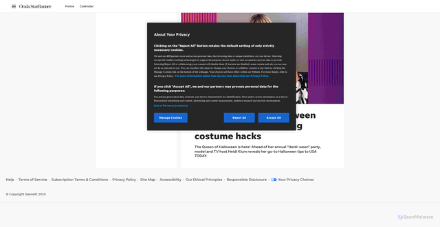 Security scan screenshot of https://www.ocala.com/videos/entertainment/entertainthis/2025/10/31/heidi-klum-halloween-costume-tips/86999096007/