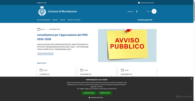 Security scan screenshot of https://www.comune.montebuono.ri.it/it