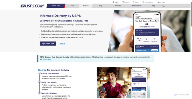 Security scan screenshot of https://informeddelivery.usps.com/