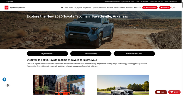 Security scan screenshot of https://www.toyotaoffayetteville.com/new-inventory/toyota-tacoma-fayetteville-ar.htm