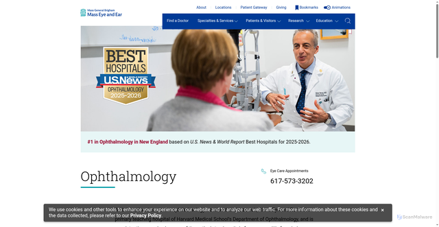 Security scan screenshot of https://masseyeandear.org/ophthalmology