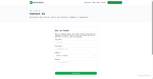 Security scan screenshot of http://netcarbcalc.com/contact.html