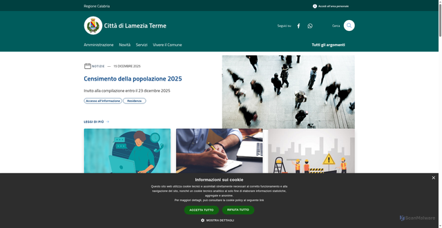 Security scan screenshot of https://www.comune.lamezia-terme.cz.it/it