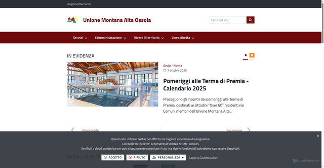 Security scan screenshot of https://www.unionemontanaaltaossola.it/it-it/home