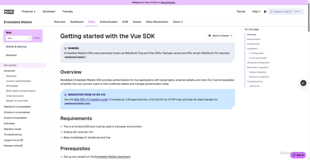Security scan screenshot of https://metamask-docs-75mpj2s96-consensys-ddffed67.vercel.app/embedded-wallets/sdk/vue