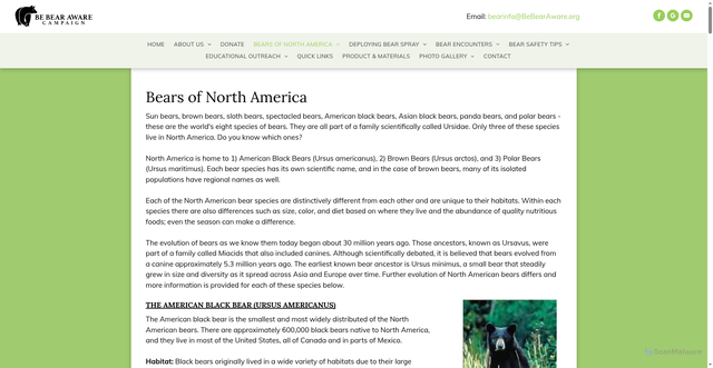 Security scan screenshot of https://www.bebearaware.org/bears-of-north-america