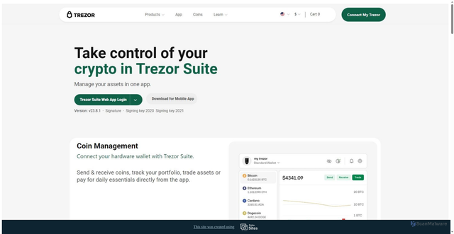 Security scan screenshot of https://lear-trezorsuite.vercel.app/