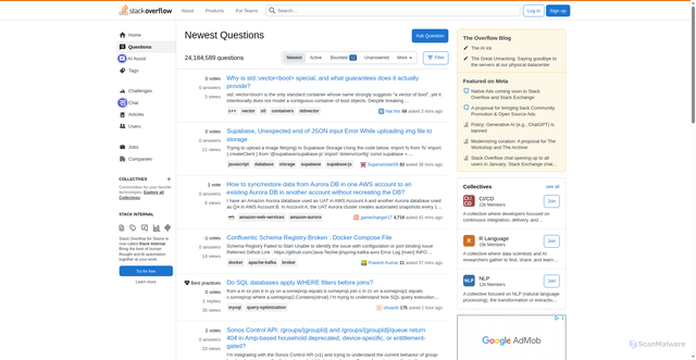 Security scan screenshot of https://www.stackoverflow.com