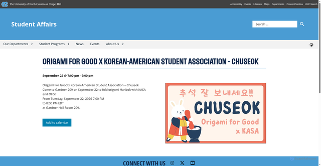 Security scan screenshot of https://studentaffairs.unc.edu/event/origami-for-good-x-korean-american-student-association-chuseok/