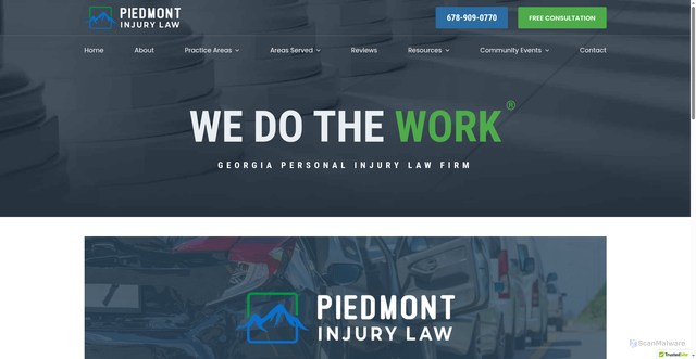 Security scan screenshot of https://piedmontinjurylaw.com/faqs/what-is-a-lawsuit/