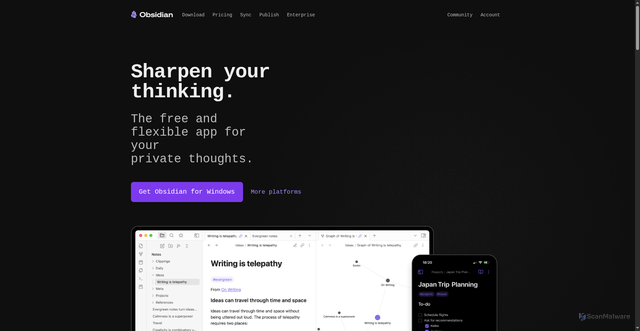 Security scan screenshot of https://sync-32.obsidian.md