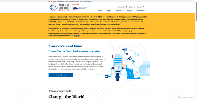 Security scan screenshot of https://www.sbir.gov/