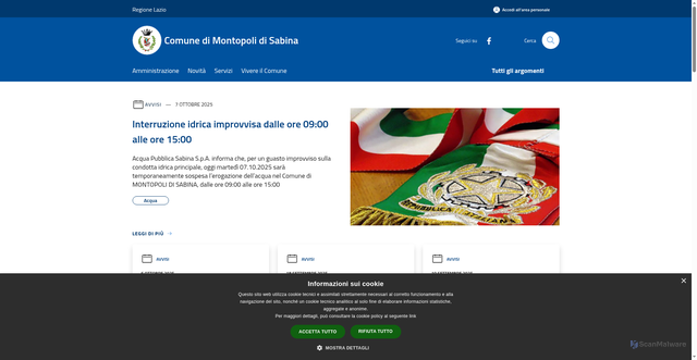 Security scan screenshot of https://www.comune.montopolidisabina.ri.it/it