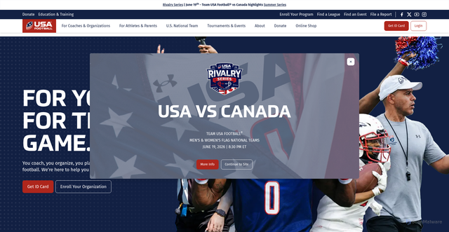 Security scan screenshot of https://www.usafootball.com/