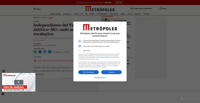 Security scan screenshot of https://www.metropoles.com/esportes/futebol/independiente-del-valle-x-atletico-mg-onde-assistir-e-escalacoes