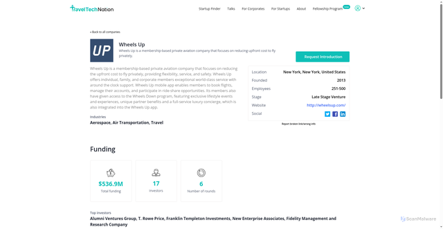 Security scan screenshot of https://www.traveltechnation.com/companies/wheels-up