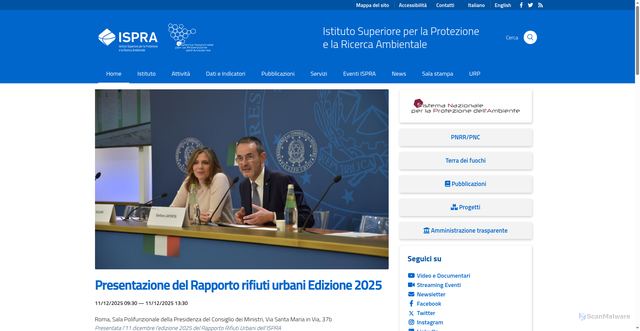 Security scan screenshot of https://www.isprambiente.gov.it/it