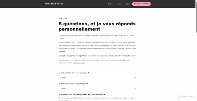 Security scan screenshot of https://nadirimedjoubene-com.pages.dev/contact