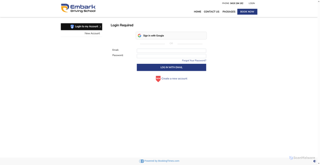 Security scan screenshot of https://bookings.embarkdrivingschool.au/Login
