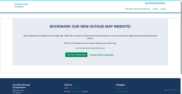 Security scan screenshot of outagemap.corridorenergy.coop