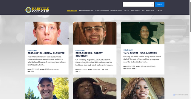 Security scan screenshot of https://nashvillecoldcase.gov/category/coldcase/