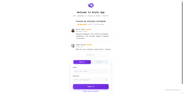 Security scan screenshot of https://kryln-app.com/
