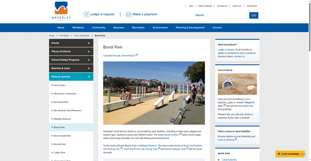 Security scan screenshot of https://www.waverley.nsw.gov.au/recreation/parks_and_reserves/bondi_park