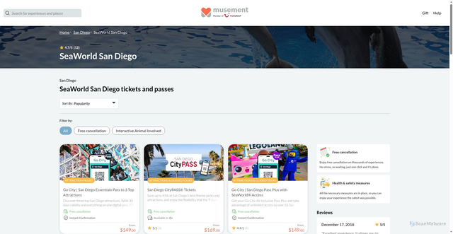 Security scan screenshot of https://www.musement.com/us/san-diego/seaworld-san-diego-v/
