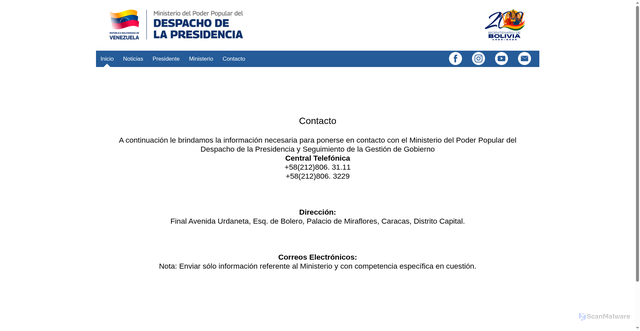 Security scan screenshot of https://presidencia.gob.ve/Site/Web/Principal/paginas/classContacto.php